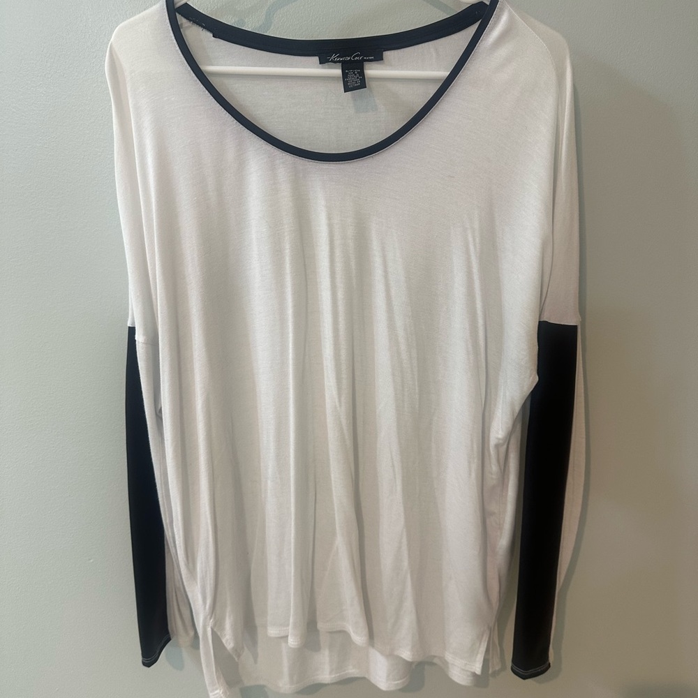 Kenneth Cole white tee with black sleeves
